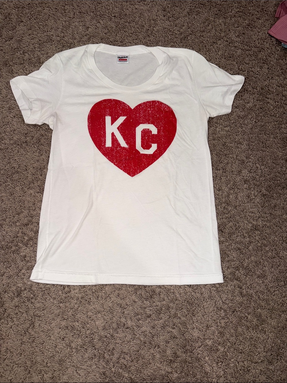 White Kids T-Shirt with Red KC Heart Graphic